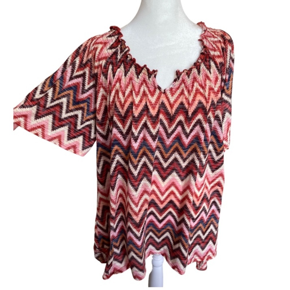 Faded Glory striped pink top with elastic neck detail 3X